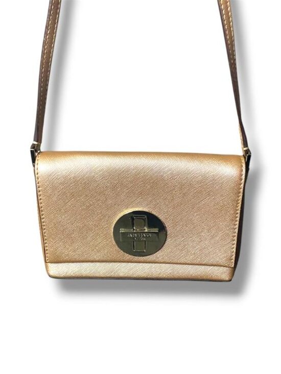 kate spade Handbags - KATE SPADE - LEATHER ROSE GOLD METALLIC SHOULDER BAG TWIST LOCK